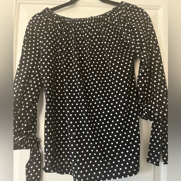 Michael Kors Off-The-Shoulder Polka Dot Top peasant print blouse XS - Picture 3 of 4